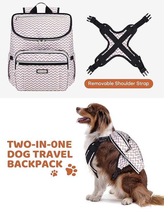 BAGLHER Travel Dog Backpack - Detachable Travel Dog Food Container for Pet Supplies Dog Gear Backpack,Dog Bag for Traveling with 2 Silicone Collapsible Bowls and 2 Food Baskets
