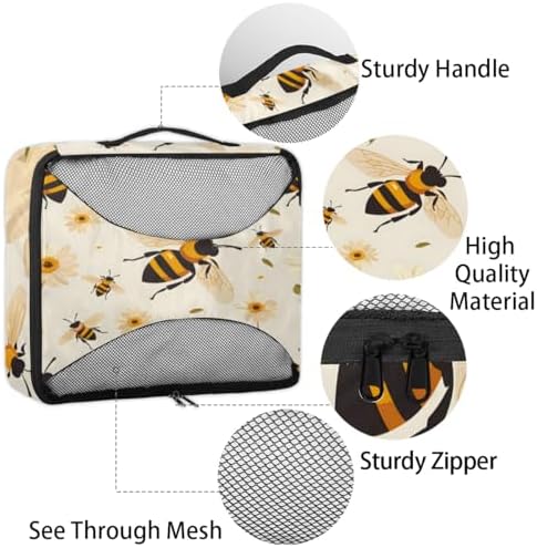 Bee 4 Set Packing Cubes Luggage Organizer Bags for Travel Accessories and Essentials, Yellow Honey Floral