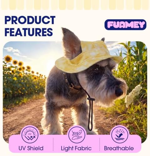 FUAMEY Dog Bucket Hat with Ear Holes Adjustable Sun Hats for Dogs Cats