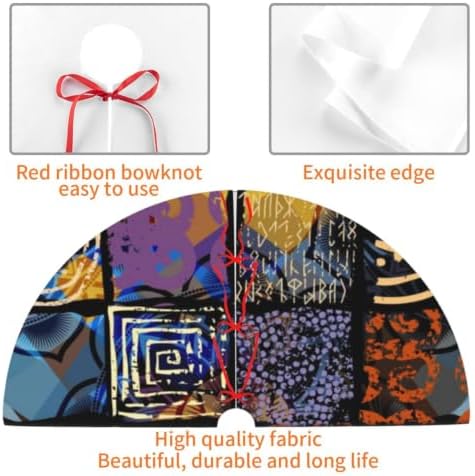Christmas Tree Skirt, Soft Polyester Xmas Tree Skirts with Ribbon Ties, Rustic Farmhouse Holiday Party Decorations Imitation of A Tribal Background Pattern. 30"