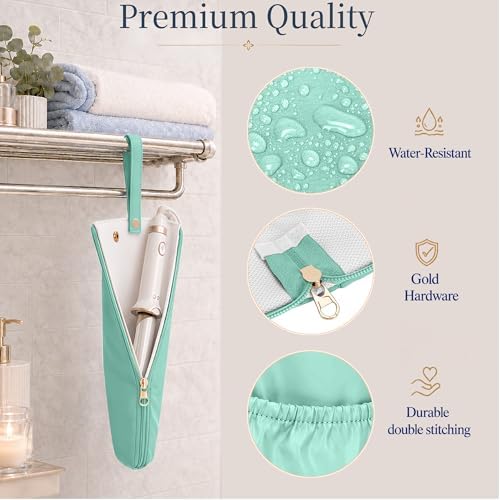 Hot Tools Travel Bag with Heat Resistant Mat, 2-in-1 Hair Tools Organizer Bag for Curling Iron, Flat Iron, Portable Holder & Mat with Cord Pocket for Home Travel(Green)