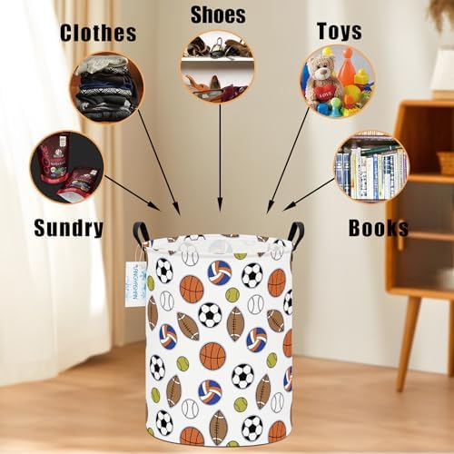 Round Laundry Basket Collapsible Storage Hamper Organizer Colorful Balls | Waterproof Canvas Foldable Baskets with sturdy Handles Multi-scene Organizer for Home Play Bedroom Gift Bin