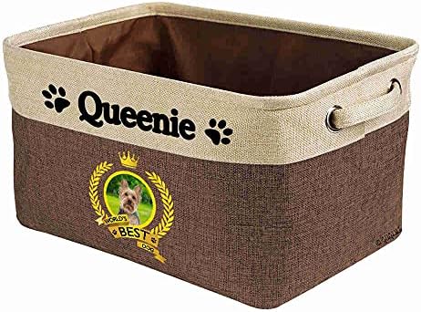 Custom Name Collapsible Dog Toy Storage Basket Bin World's Best Dog Yorkie Foldable Pet Toy Box Closet Shelf Baskets Organizer for Bedroom Home Dog Cat with Handles Brown