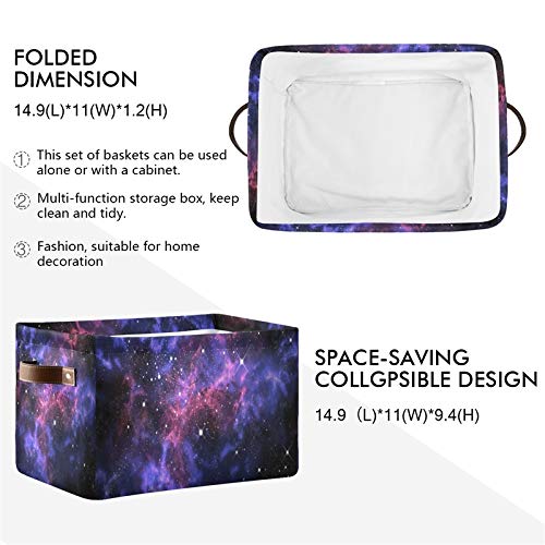 SEULIFE Universe Galaxy Star Space Foldable Storage Basket, Large Collapsible Organizer Storage Bin Cube Toys Storage Boxes with Handles for Bathroom Kids Nursery Closet Storage, 2 Pack