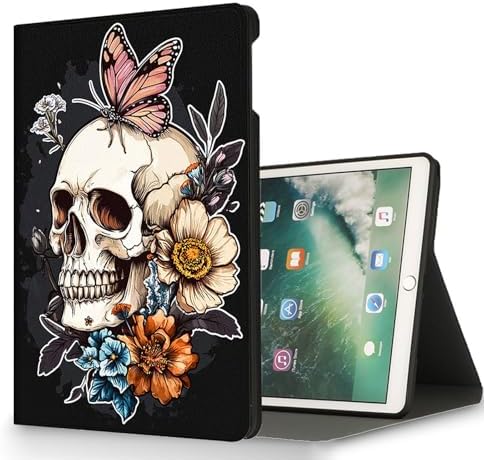 for Microsoft Surface Pro X/Pro X Plus-13 2019/2020/2021/2024 Tablet Case,Auto Wake/Sleep,Adjustable Stand Protective Cover - Skull Butterfly Flower