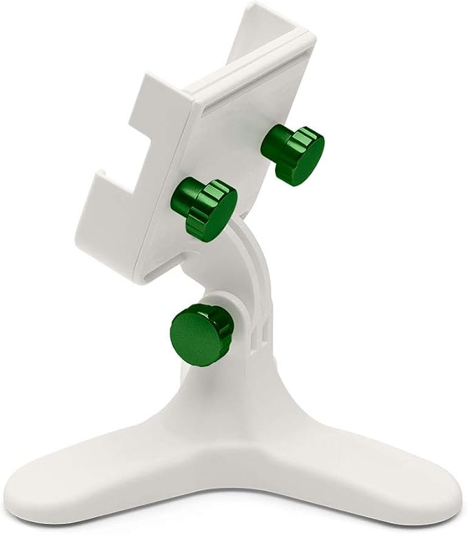 WeatherTech DeskFone Two View in White - Adjustable, Universal Cell Phone Holder Mount Stand for Desk, Counter, Table - Tripod Design for iPhone & Smartphone Charging - Forest Green Metal Knobs