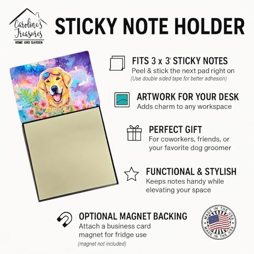 Caroline's Treasures Yellow Labrador Hippie Dawg Sticky Note Holder Refillable Dispenser Self-Sticky Note Pads, Memo Pads Blank Desk Accessories