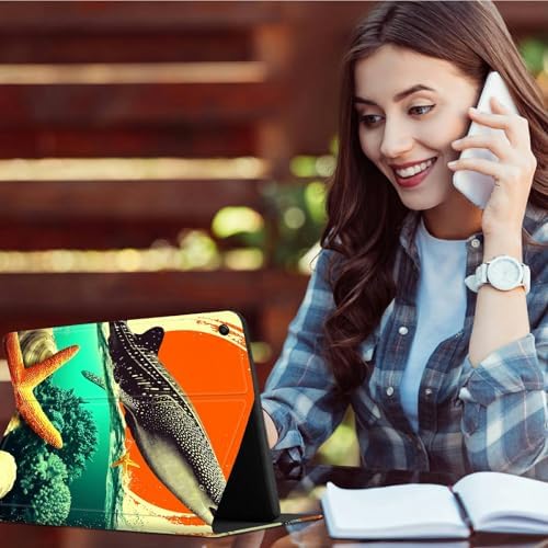 for Samsung Galaxy Tab A9 8.7 Inch 2023 (SM-X110/X115/X117) Case | Slim Leather Smart Cover with Multi-Angle Anti-Slip Stand [Auto Wake/Sleep] Shell for Women Men - Whale Sunset Starfish