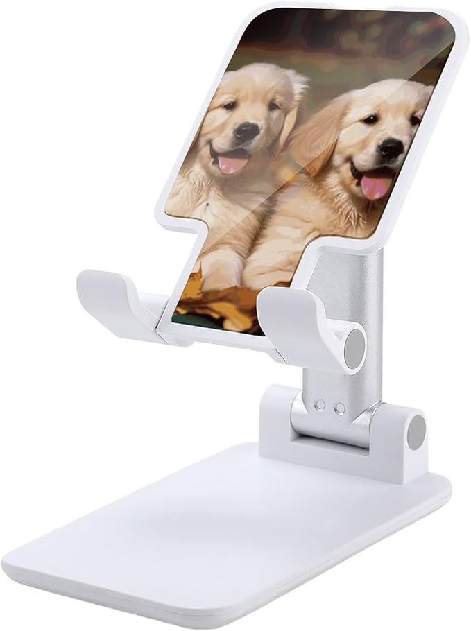 Golden Retriever Dogs Puppies Pets Foldable Phone Stand Desk Taller Stand | Adjustable Angle Height Cell Phone Holder Rotating Cell Phone Stand Portable Tablet Stand for Smartphone Tablet