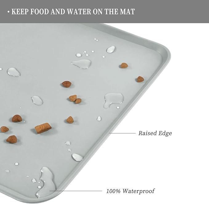 Reopet Waterproof Pet Feeding Mat, Non-Slip Silicone Placemats for Dog Cat Food and Water Bowl, High Raised Edges to Prevent Spills and Protect Floors