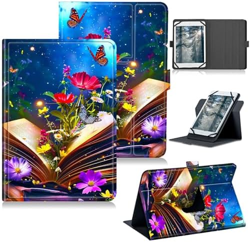 Universal Tablet Case for T-Mobile Revvl Tab 2 10.1" 2025/Revvl Tab 5G 10.36" 2023, 360 Degree Rotating Kickstand Protective Stand PU Leather Shell Cover for 9"-10.5", Book Flower