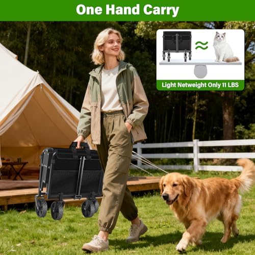 Collapsible Wagon Cart, Folding Cart with 360LBS Capacity, Black | All-Terrain Wheels & Flexible Handle, Heavy Duty Utility Wagon for Grocery Camping Garden Shopping Sports