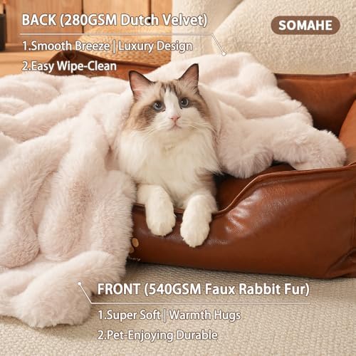 SOMAHE Soft Faux Fur Cat Blanket, Washable, Small 22x18 Milky White