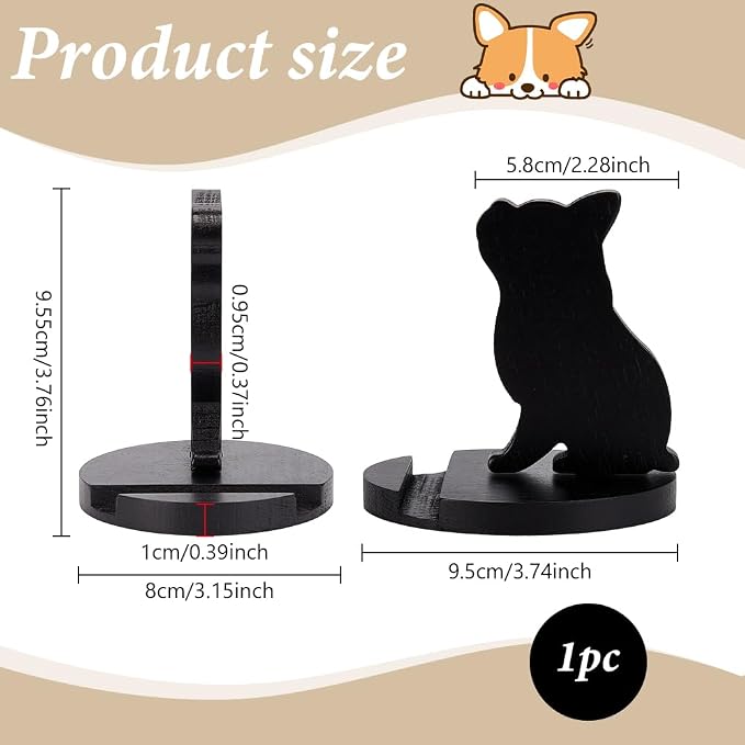 NBEADS Cell Phone Tablet Wooden Stand, Animal Phone Holder Dog Decorative Smartphone Desk Holder with Non-Slip for Various Models of Mobile Phones and Tablets, Black