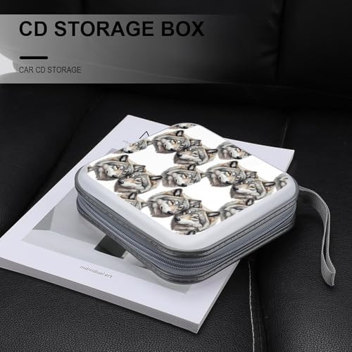 Portable 40-Disc CD Storage Binder Wolves Love, Hard Case Wallet with Handle, Protective Organizer for Movies Music Travel