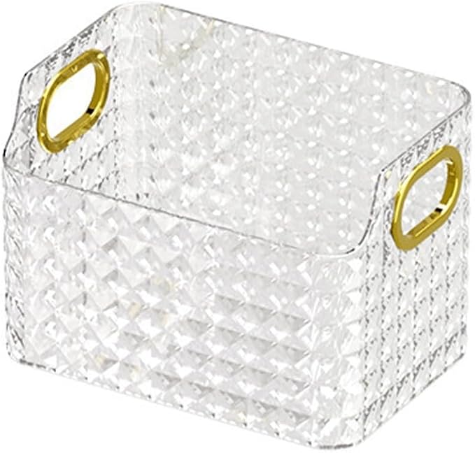 Clear PET Diamond Pattern Storage with ABS Handles for Cosmetics and Accessories, Versatile Bathroom Vanity Organizer