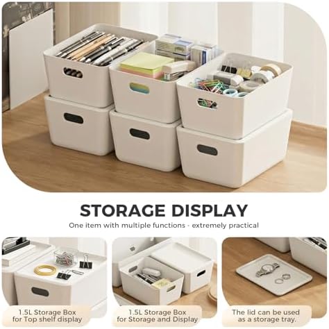 12 Pack White Storage Bins with Lids, PET Plastic Pantry Organizers and Storage, Small Storage Bins for Kitchen, Fridge, Bathroom, Office