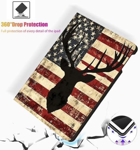 for Microsoft Surface Pro X/Pro X Plus-13 2019/2020/2021/2024 Tablet Case,Auto Wake/Sleep,Adjustable Stand Protective Cover - American Flag Deer