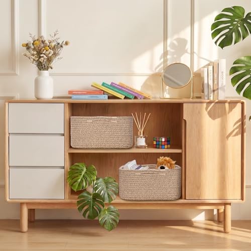Storage Baskets for Shelves, 2 Pack Shallow Basket
