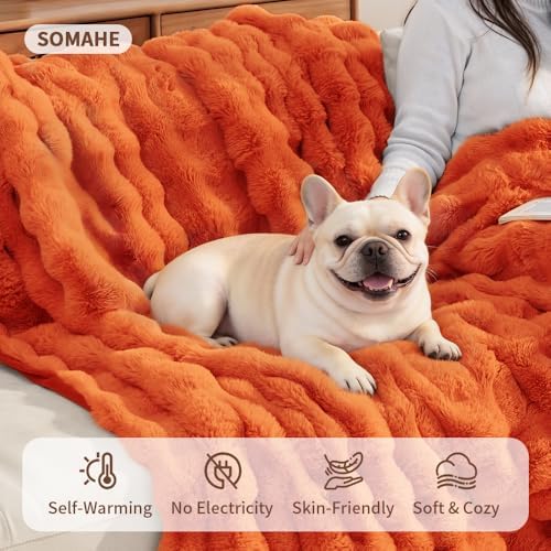 SOMAHE Soft Faux Fur Pet Blanket, Washable, Medium 28x22 Vibrant Orange