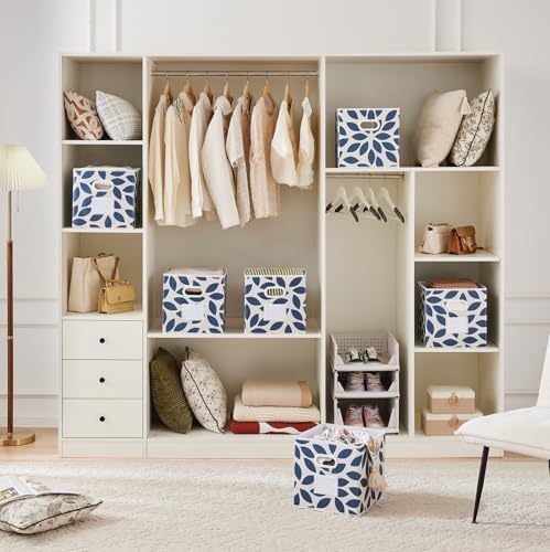 MAX Houser Set of 6 Foldable Fabric Storage Bins with Dual Plastic Handles, Closet Bedroom Drawer Organizer, Blue
