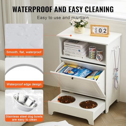 Happybuy Pet Feeding Station with 2 Stainless Steel Bowls, Elevated for Small Dogs, with Storage Cabinet and Toy Organizer