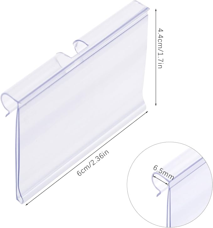 Meetory 50 PCS Clear Plastic Label Holders for Wire Shelf Retail Price Label, Basket Bin Labels Clip On, Labels for Storage Bins, Merchandise Sign Display Holder for Supermarket,Label Papers Included