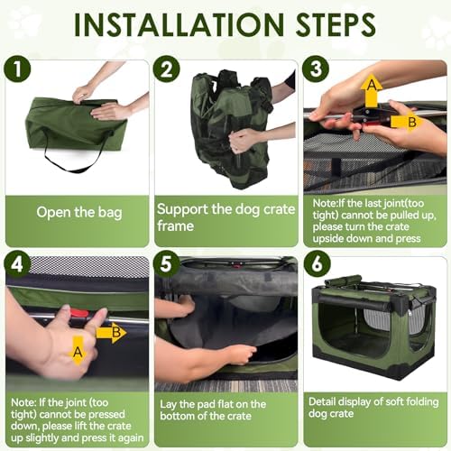 24 Inch Collapsible Soft Dog Crate for Small Dogs, Travel Dog Crate Green | Portable Dog Crate Soft Sided, 4-sided Mesh Vents, Foldable with Storage Bag, Fit Small Dogs & Large Cats, Indoor/Outdoor