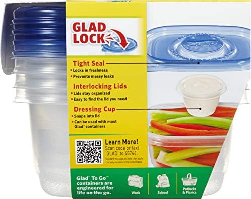 Glad GladWare To-Go Medium Rectangle Snack Containers, 24 Oz, 4 Count, 6-Pk | BPA-free plastic, tight seal, microwave and dishwasher safe, meal prep and lunches