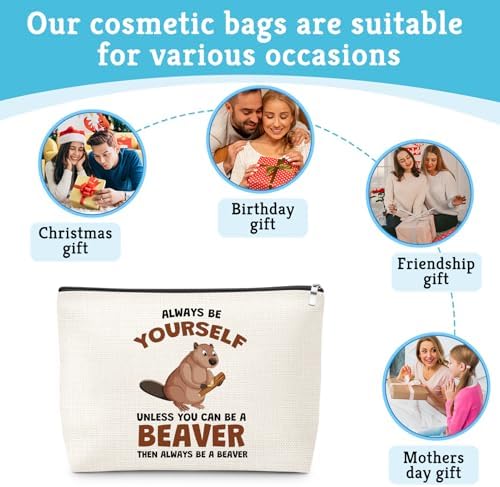 Gifts for Beaver Lovers Makeup Bag Beavers Theme Gift for Animal Lovers Holiday Appreciation Gifts for Women Travel Pouch Christmas Birthday Gift for Beaver Fans Women Friends Cosmetic Bag with Zipper