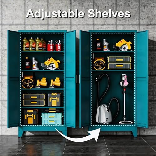 71" H Garage Storage Cabinets with Doors and Shelves,Metal Storage Cabinets,Blue Large Storage Cabinets,Utility Cabinet