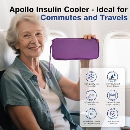 apollo walker Insulin Cooler Travel Case with Ice Packs and Insulation | TSA Approved Includes 2 x 90g ice packs for 9-hour cooling insulin pens & syringes for Diabetics to Carry (Purple)