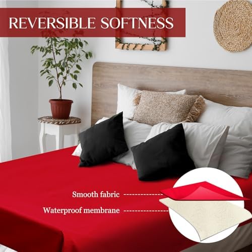 Tisancy Lightweight Waterproof Blanket Queen Size, 78" x 82" Thin Summer Bed Protector Sheet with TPU Layer, Washable Stain Resistant Mattress Cover for Bed, Sofa and Pet Use, Red