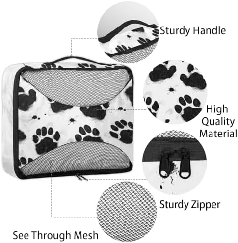 Animal Paw Prints 4 Set Packing Cubes Luggage Organizer Bags for Travel Accessories and Essentials, Dog Paw