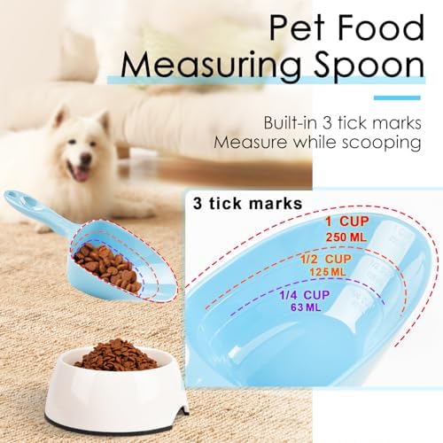 Melamine Pet Food Measuring Scoop, 1 Cup 1/2 Cup 1/4 Cup with Clear Measurement Lines for Dog, Cat, Bird, and Rabbit, Durable, Ergonomic Handle, Dishwasher safe-Baby Blue & Baby Pink