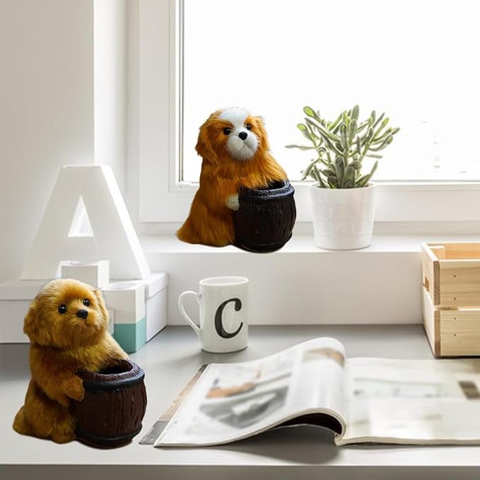 Surakey Creative Cute Pug Dog Pencil Holder - Pet Pen Cup Desk Organizer - Resin Puppy Figurine Decorations Dog Sculpture Organizer Decoration Gift for Kids Students Home Office, Style 3