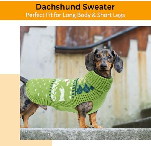 Lelepet Mini Dachshund Sweater Turtleneck Dog Sweaters for Small Dogs XS-XL | Pullover Knitted Dog Coat,Cold Weather Dachshund Clothes,Fall/Winter Cozy Outfit for Wiener Dog,Stretchy Knitwear,Grass Green