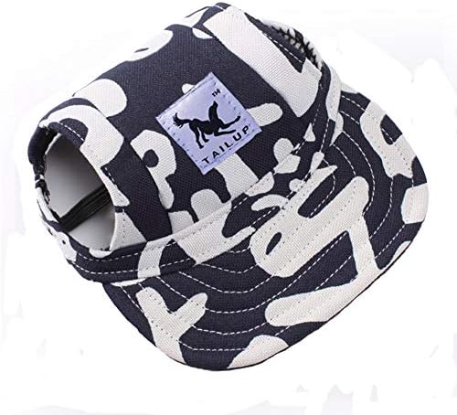 Leconpet Baseball Caps Hats with Neck Strap Adjustable Comfortable Ear Holes for Small Medium and Large Dogs in Outdoor Sun Protection (S, Blue Letters)