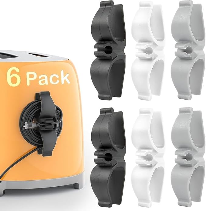 Cord Organizer for Appliances 6 Pack Durable Rubber Cord Wrapper for Kitchen & Office 3M Adhesive Stable Design Easy Storage Home Appliance Cord Hider (Black)