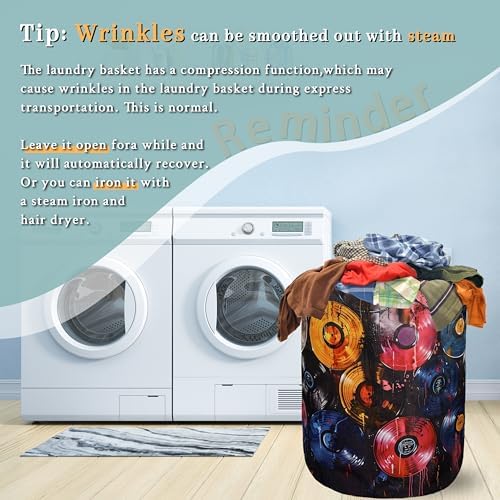 Colorful Music Laundry Basket Foldable Oxford Cloth Hamper 18.9"x16.5"