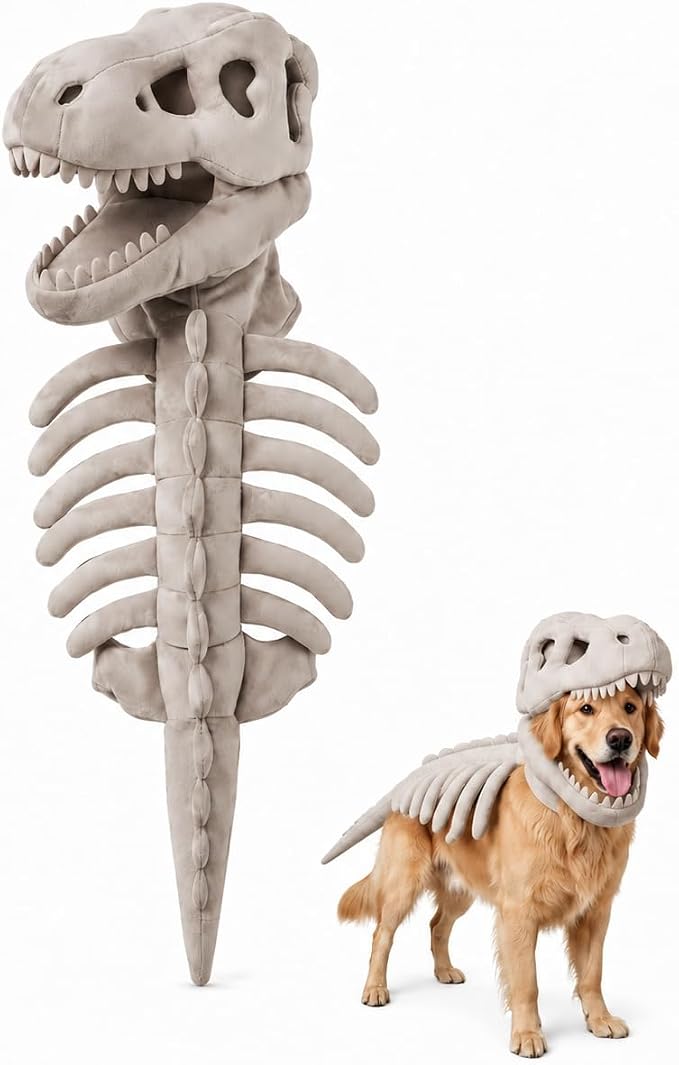 Pet Dinosaur Costume Spinosaurus Skeleton Skull Mask Plush Spine Large Dogs | Soft Lightweight Headpiece with Raised Back Ridge and Tail Suited to Halloween Cosplay Parties Photos Birthdays Large Breeds