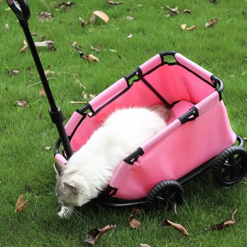 Industrial Pet Transport Cart Folding Wagon Carrier with Open-Top Basket and Tall Push Handle Oxford Cloth and PVC Build Suitable for Walks Trips Short outings Outdoors