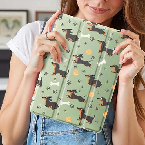 Cute Kawaii Dachshund Case for 8.3" iPad mini 6, Clear TPU Smart Stand Back Cover with Pencil Holder, Auto Wake/Sleep Foldable Four-Corner Shockproof Protective Case