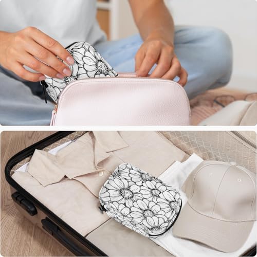 Pill Organizer Box Black and White Lines Sunflower 7-Day Weekly Medicine Pill Case Travel Pill Container Portable Pill Holder Storage Purse Bag Small Compact Size for Vitamin Supplement Birth Control