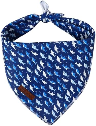 Blue Shark Dog Bandana, Spring Summer Puppy Bandana for Boy Male Dogs, Soft Cotton Pet Beach Triangle Bid Scarf Kerchief for Girl Boy Dogs or Cats