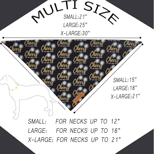 Realeaf New Year Dog Bandanas 2 Pack, Cheers to The New Year Dog Scarf for Boy and Girl, Premium Durable Fabric, Holiday Bandana for Medium and Large Dogs Cats Pets (Large)