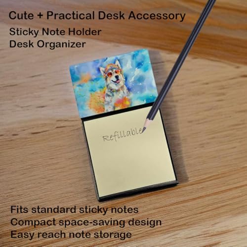 Caroline's Treasures Alaskan Malamute Hippie Dawg Sticky Note Holder Refillable Dispenser Self-Sticky Note Pads, Memo Pads Blank Desk Accessories