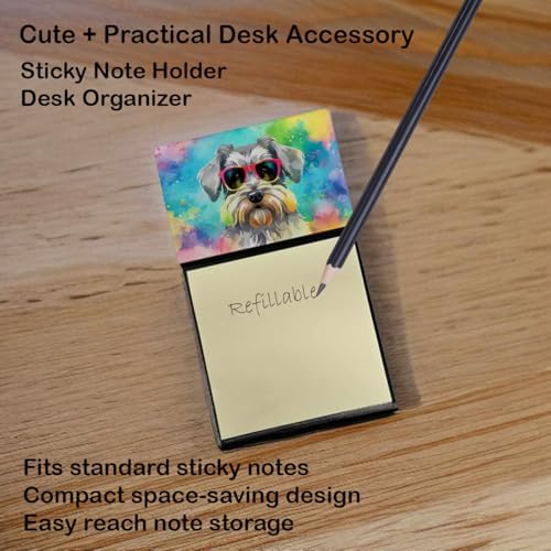 Caroline's Treasures Schnauzer Hippie Dawg Sticky Note Holder Refillable Dispenser Self-Sticky Note Pads, Memo Pads Blank Desk Accessories