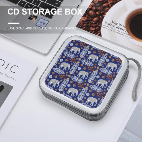 Sturdy DVD Case Boho Elephant CD Holder Organizer Binder 40 Capacity | Disc Wallet Boho Elephant Dustproof, Shockproof, Zipper Closure for Car Home Office