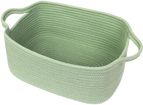 Cute Green Woven Basket, Empty Gift Basket for Christmas, Thanksgiving, Easter, Birthday, Cotton Rope Storage Bin with Handle for Gift, Dog Toy Box, Baby Nursery Organizer, Green Room Decor